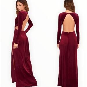 Lulus Besame Burgundy Velvet Long Sleee Maxi Dress Size Medium